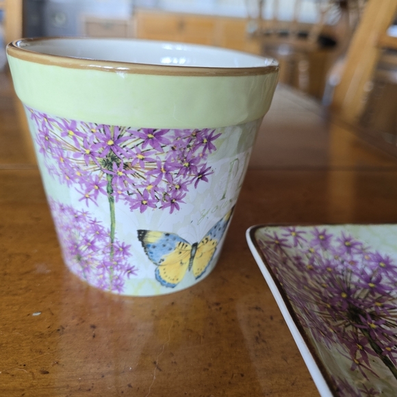 New Susan Winget butterfly floral "Plant your wishes"Herb Pot And Accessory tray - Picture 7 of 9